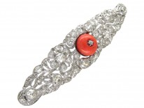 Diamond & Coral Brooch Art Deco Brooch