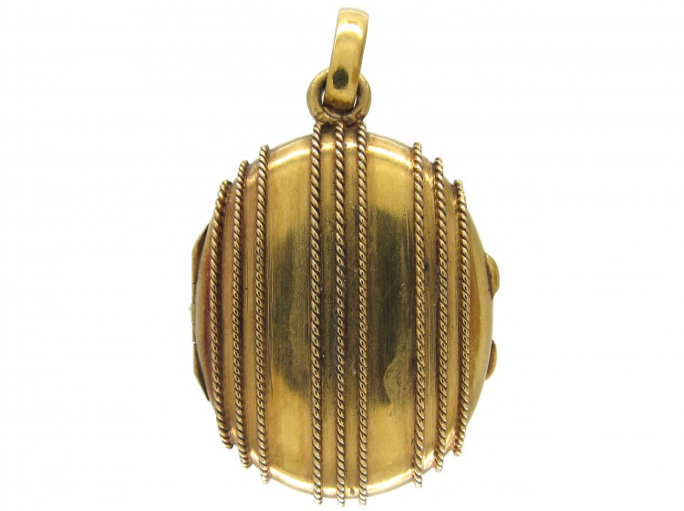 Ruby & Emerald Studded Victorian Gold Oval Locket