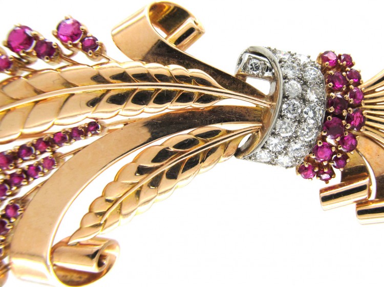 Ruby & Diamond Large Wheatsheaf Spray Brooch