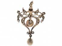 Art Nouveau Diamond & Natural Pearl Pendant