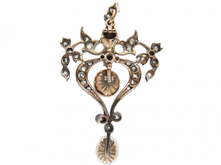 Art Nouveau Diamond & Natural Pearl Pendant