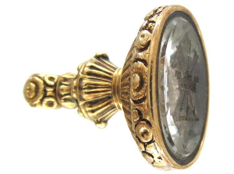 Georgian Rock Crystal & Gold Seal with Coronet & Arrows Intaglio