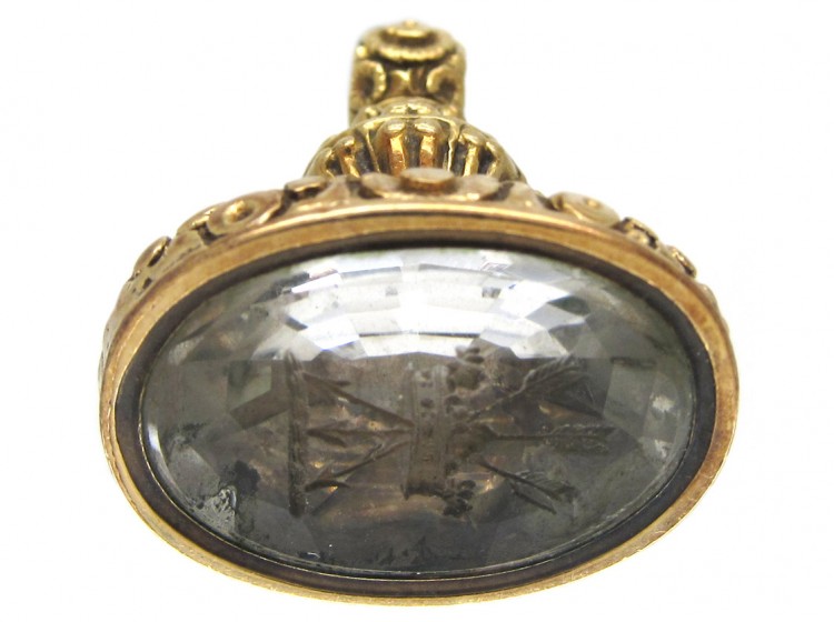 Georgian Rock Crystal & Gold Seal with Coronet & Arrows Intaglio