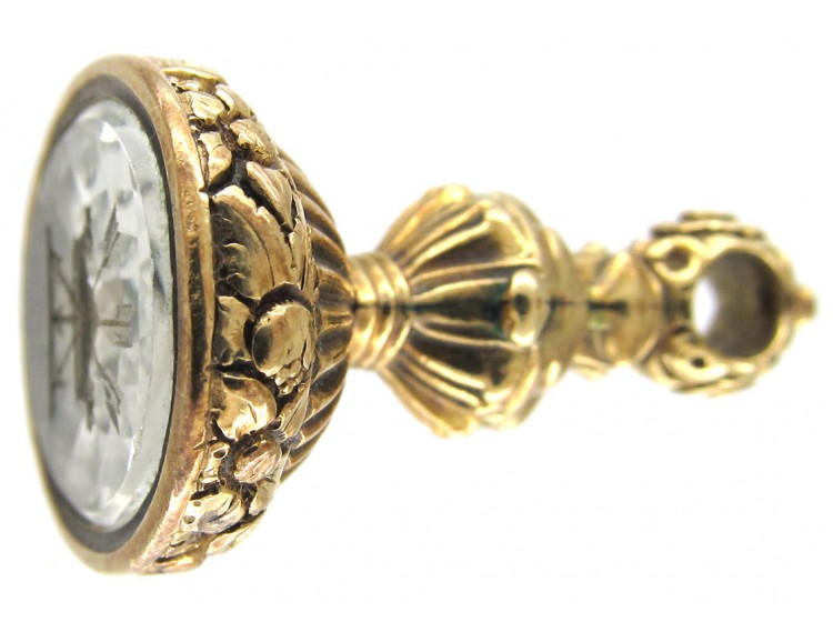 Georgian Rock Crystal & Gold Seal with Coronet & Arrows Intaglio