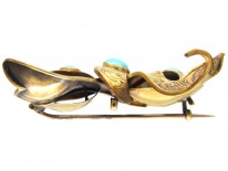 Victorian 15ct Gold & Turquoise Bow Brooch