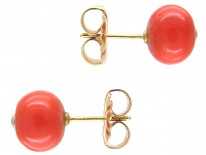 Victorian Coral & Diamond Button Earrings