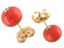 Victorian Coral & Diamond Button Earrings