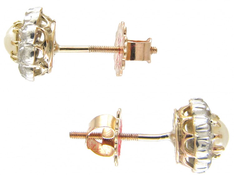 Edwardian Natural Pearl & Diamond Cluster Earrings