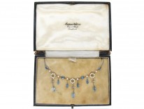 Edwardian Aquamarine Diamond & Natural Pearl Necklace