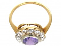 Edwardian Amethyst & Diamond Oval Cluster Ring
