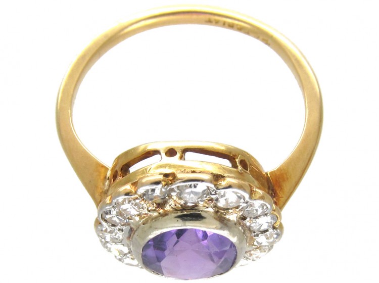 Edwardian Amethyst & Diamond Oval Cluster Ring