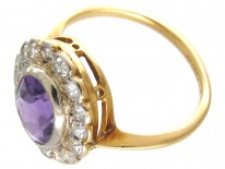 Edwardian Amethyst & Diamond Oval Cluster Ring