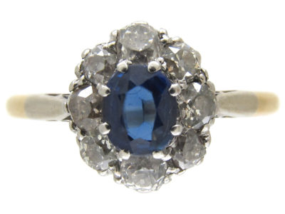 Art Deco Sapphire & Diamond Cluster Ring