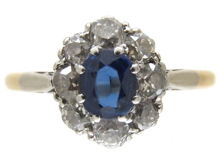 Art Deco Sapphire & Diamond Cluster Ring