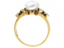 14ct Gold Pearl & Diamond Leaf Ring
