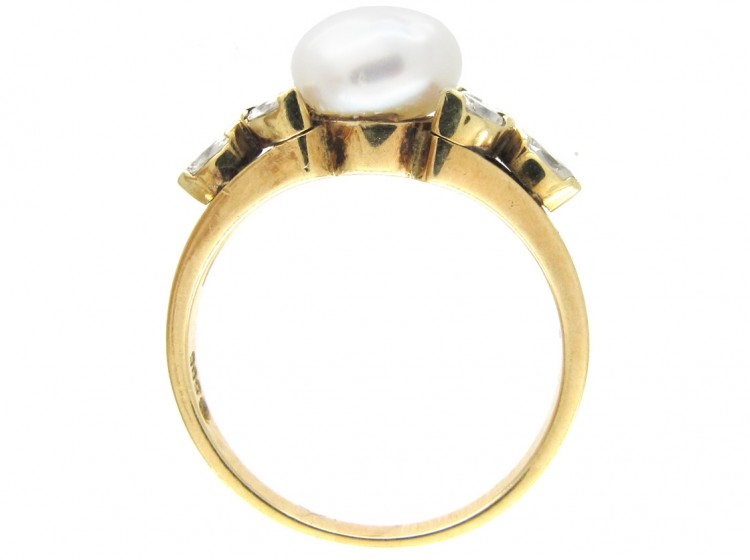 14ct Gold Pearl & Diamond Leaf Ring