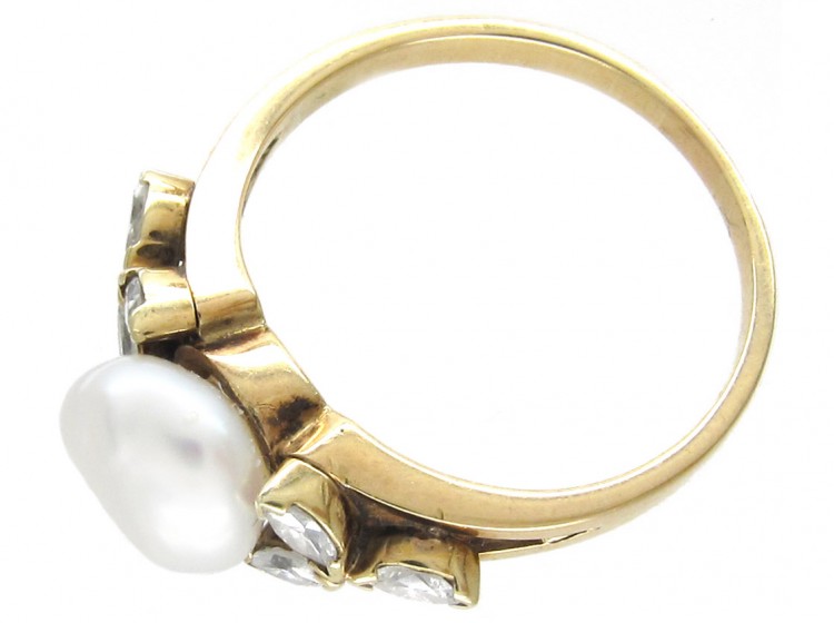 14ct Gold Pearl & Diamond Leaf Ring
