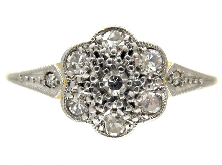 Edwardian Diamond Cluster Ring with Diamond Sides