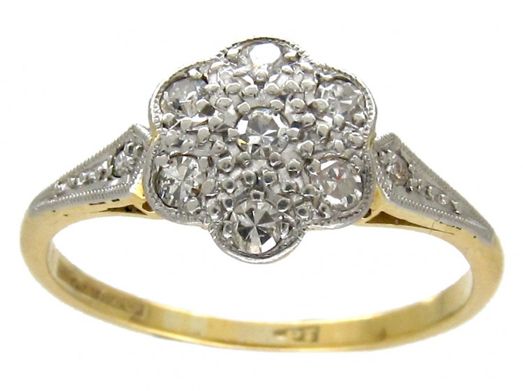 Edwardian Diamond Cluster Ring with Diamond Sides