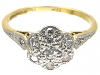Edwardian Diamond Cluster Ring with Diamond Sides