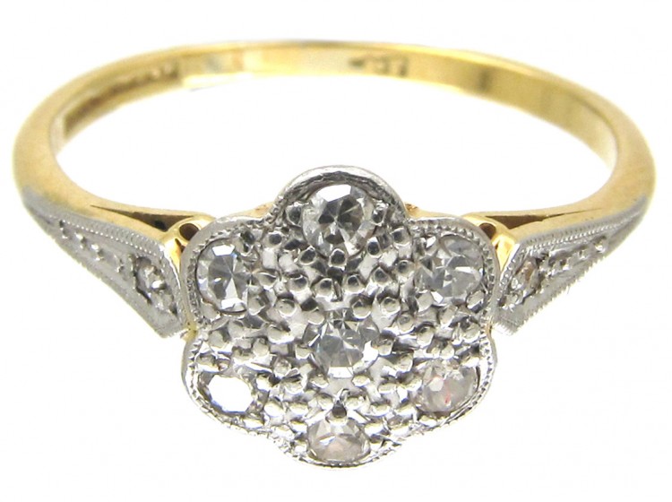 Edwardian Diamond Cluster Ring with Diamond Sides