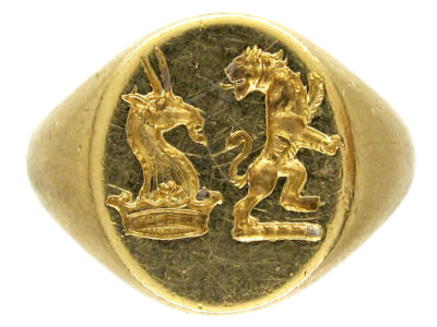 18ct Gold Double Crested Signet Ring