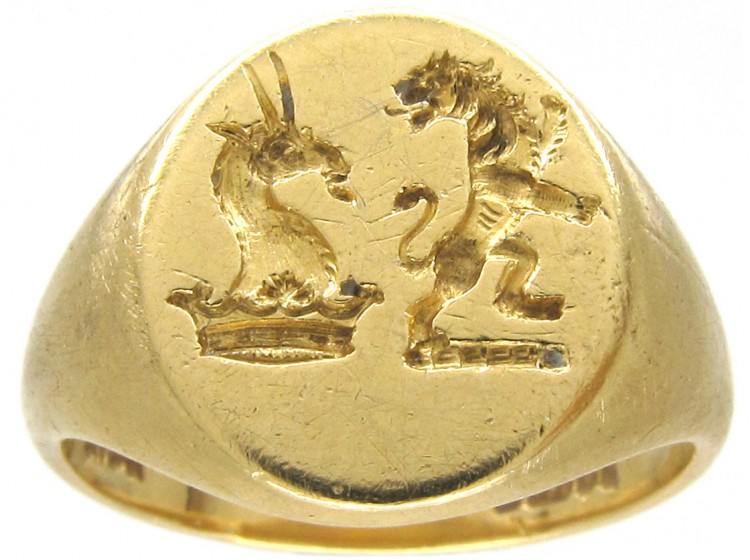 18ct Gold Double Crested Signet Ring
