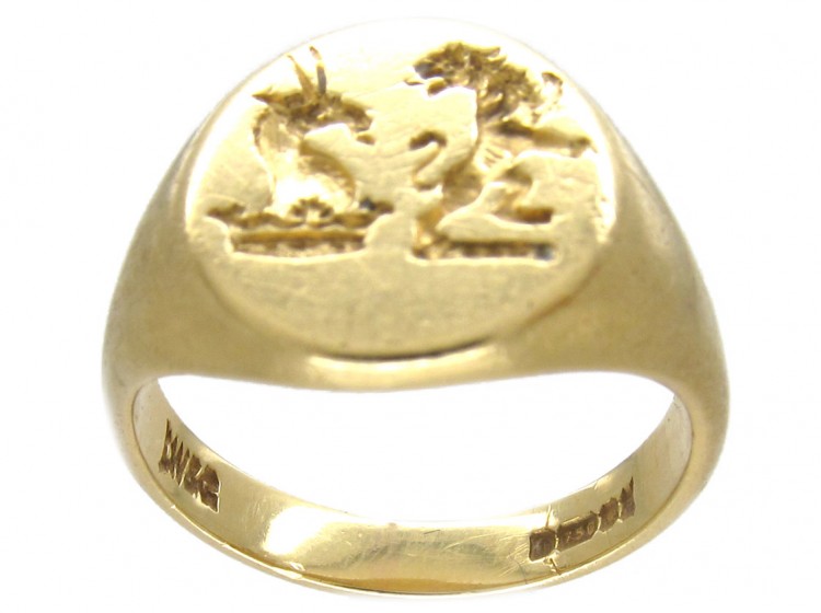 18ct Gold Double Crested Signet Ring