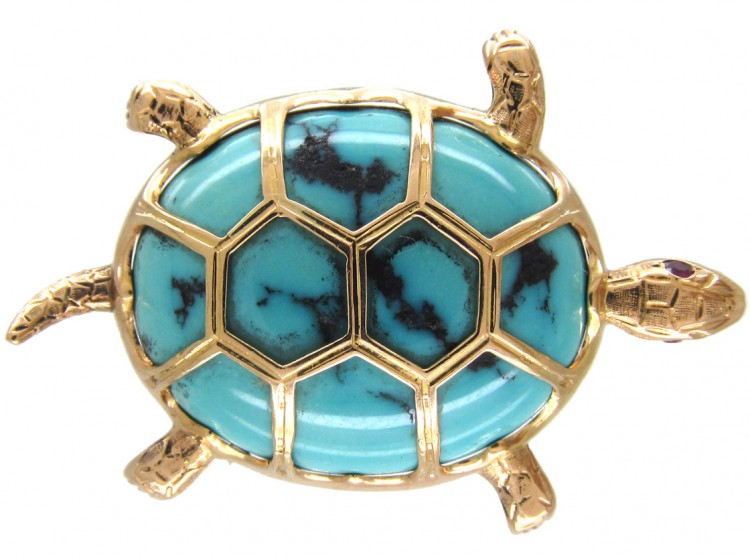 18ct Gold & Turquoise Tortoise or Small Turtle Brooch
