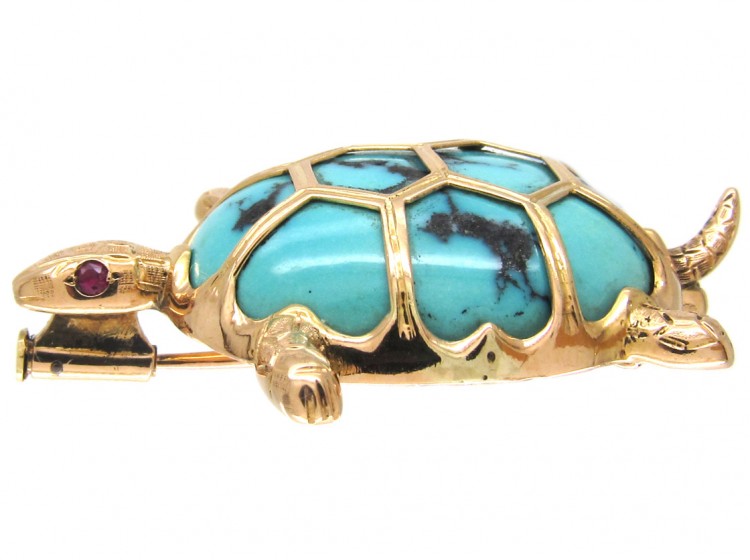 18ct Gold & Turquoise Tortoise or Small Turtle Brooch