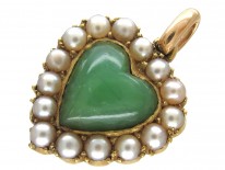 15ct Gold, Jade & Natural Split Pearls Heart Pendant