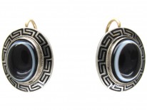 Victorian Banded Onyx Silver & Enamel Earrings