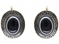 Victorian Banded Onyx Silver & Enamel Earrings