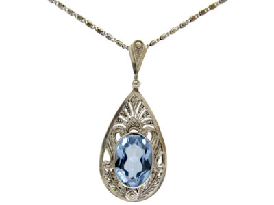 Blue Paste Art Deco Silver Pendant on Chain