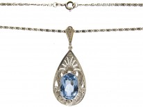 Blue Paste Art Deco Silver Pendant on Chain