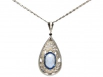 Blue Paste Art Deco Silver Pendant on Chain