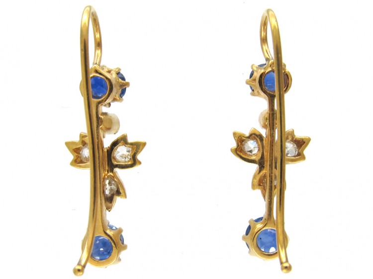 18ct Gold Edwardian Sapphire ​& Diamond Drop Earrings