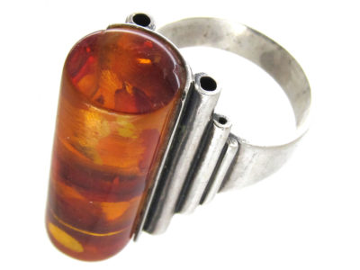 Amber & Silver 1960s Ring