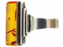 Amber & Silver 1960s Ring