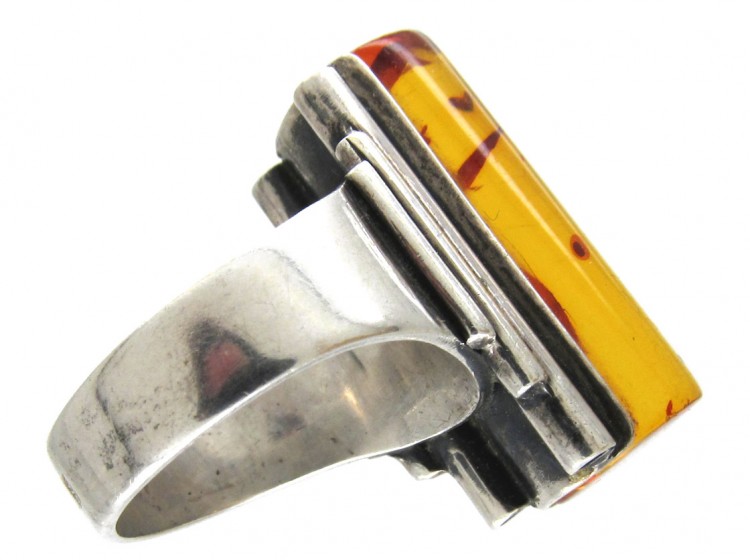 Amber & Silver 1960s Ring