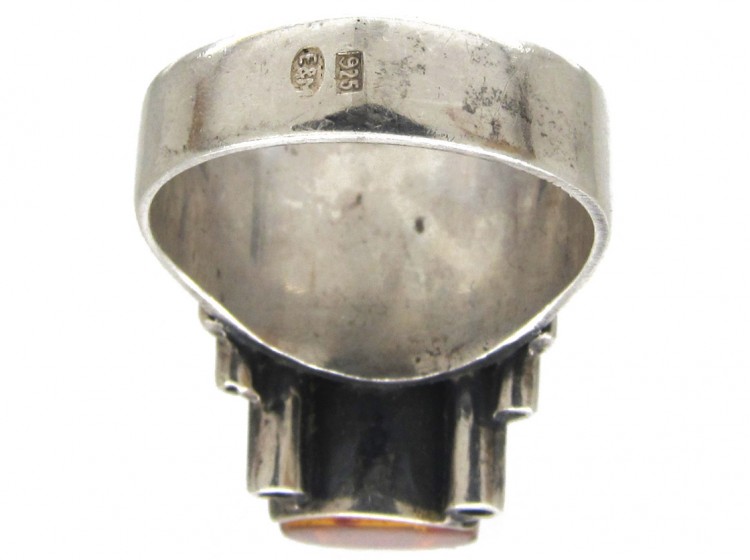 Amber & Silver 1960s Ring