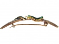 Victorian Enamel Snake & Diamond Crescent Brooch