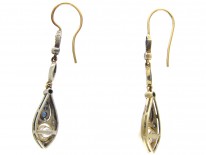 Sapphire, Diamond & Pearl Art Deco Drop Earrings