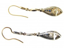 Sapphire, Diamond & Pearl Art Deco Drop Earrings