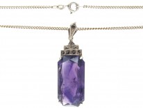Art Deco Amethyst, Silver & Marcasite Pendant on Chain
