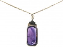 Art Deco Amethyst, Silver & Marcasite Pendant on Chain