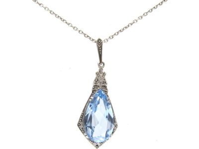 Art Deco Silver & Blue Paste Pendant on Chain