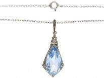 Art Deco Silver & Blue Paste Pendant on Chain