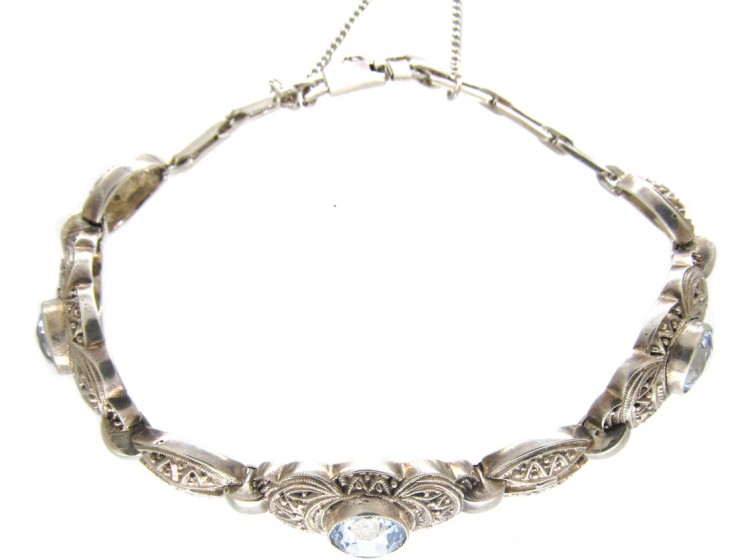 Art Deco Silver & Blue Paste Bracelet