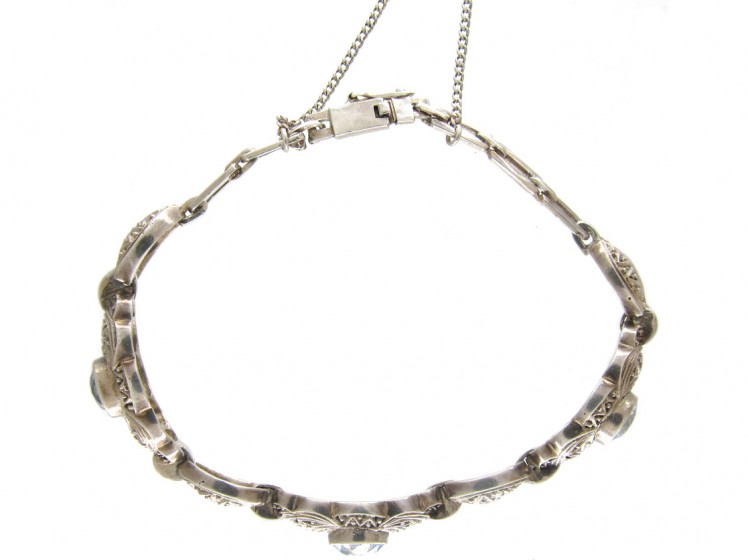 Art Deco Silver & Blue Paste Bracelet